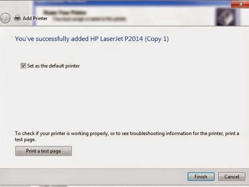 Màn hình thông báo quá trình kết nối máy in hoàn tất, sẵn sàng in thử một trang trên laptop.