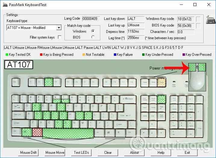 Sử dụng KeyboardTest để kiểm tra hoạt động của chuột và các nút bấm liên quan trong hướng dẫn cách dùng máy tính bàn