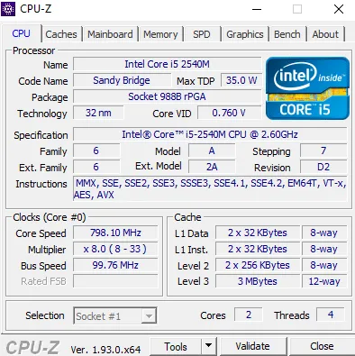Tab CPU trong CPU-Z hiển thị thông số chi tiết về bộ vi xử lý và công nghệ