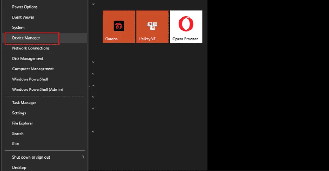Mở Device Manager (Quản lý Thiết bị) để tiến hành gỡ cài đặt hoặc cập nhật driver chuột máy tính.