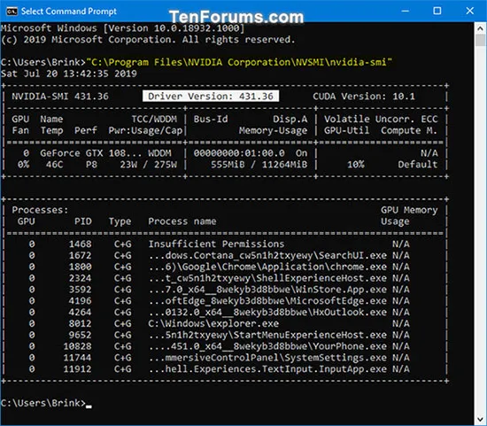 Sử dụng lệnh nvidia-smi trong Command Prompt để nhanh chóng xem phiên bản driver NVIDIA