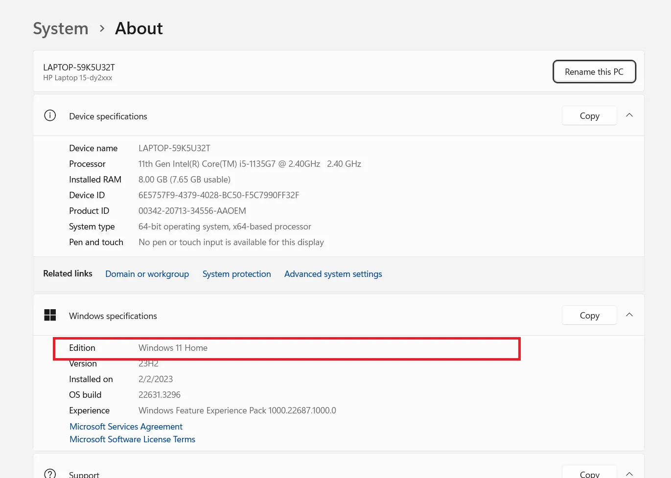 Kiểm tra máy tính Win mấy bằng Properties tại mục Edition