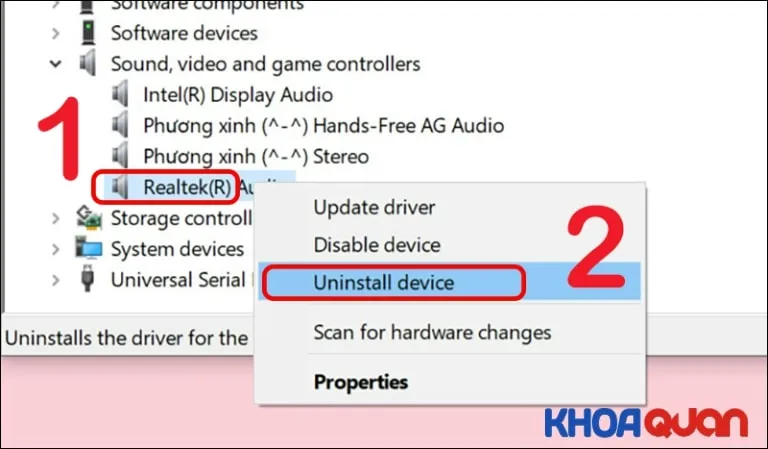 Gỡ cài đặt driver âm thanh Realtek Audio để chuẩn bị cài đặt lại
