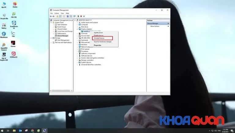Gỡ bỏ Driver thông qua Uninstall Device để loại bỏ xung đột