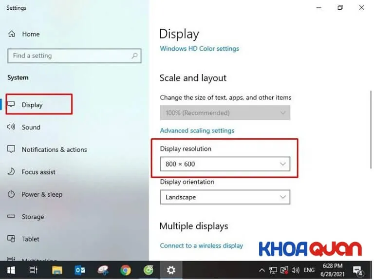 Trong Display Settings, chọn mục Resolution để điều chỉnh độ phân giải màn hình