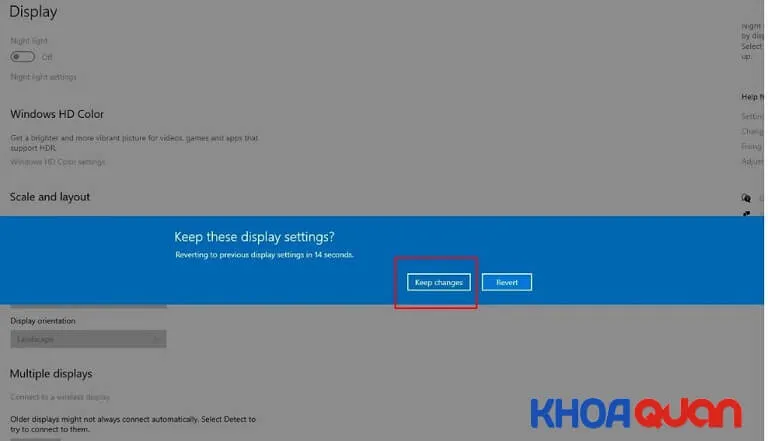 Nhấn Keep changes để lưu giữ thay đổi độ phân giải màn hình