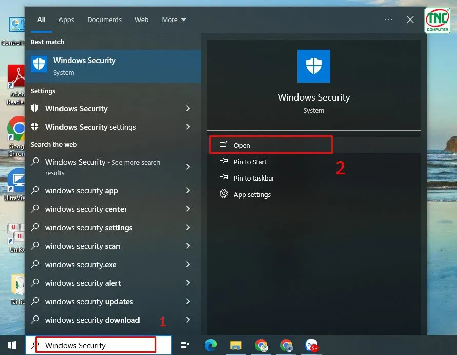 Mở ứng dụng Windows Security để bảo vệ hệ thống