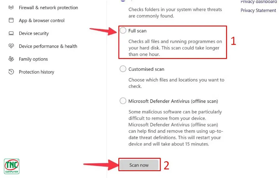 Nhấp vào Scan now để quét toàn bộ hệ thống máy tính