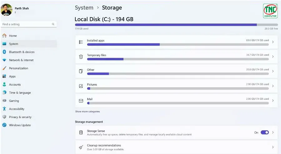 Bật tính năng Storage Sense tự động dọn dẹp bộ nhớ