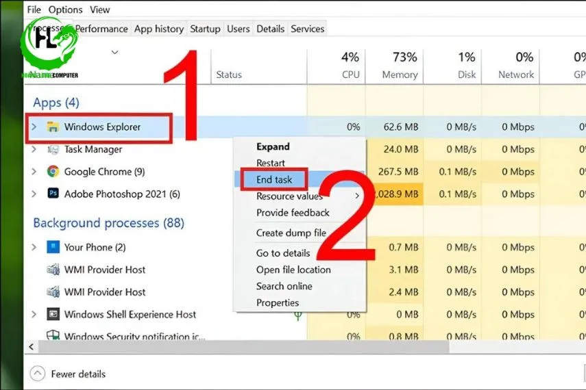 Giám sát tài nguyên và End task các tiến trình đang chiếm dụng CPU cao