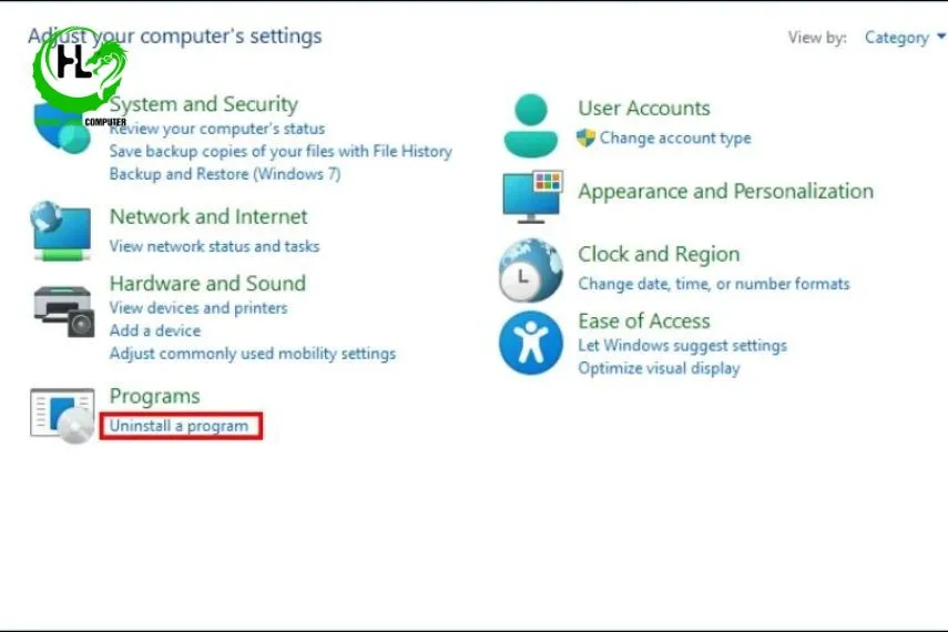 Vào Control Panel để gỡ bỏ chương trình gây xung đột