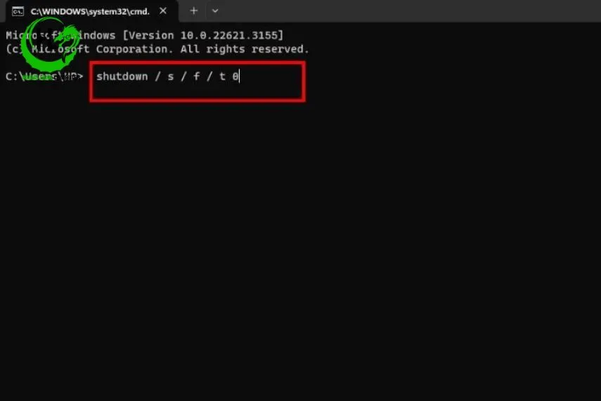 Thực hiện lệnh shutdown /s /f /t 0 để buộc tắt máy trong trường hợp khẩn cấp