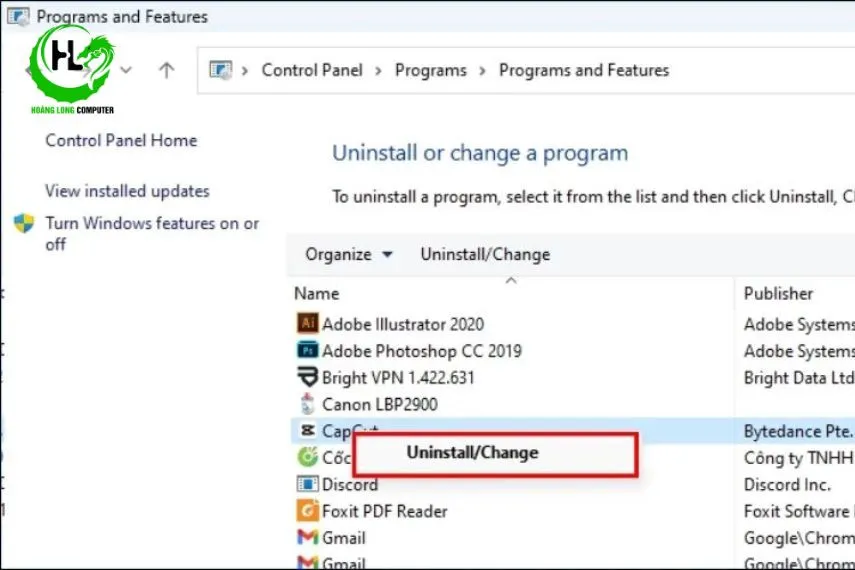 Chọn phần mềm và gỡ cài đặt để giải quyết tình trạng máy tính bị giật lag