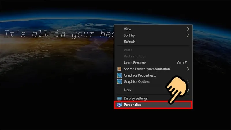 Về màn hình chính, nhấp chuột phải chọn Personalize để đổi hình nền