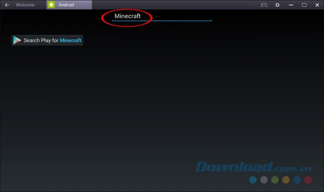 Nhập từ khóa Minecraft vào ô tìm kiếm trên giả lập để tìm kiếm phiên bản Mobile