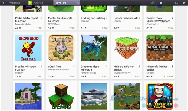 Màn hình hiển thị kết quả tìm kiếm, tiến hành chọn phiên bản game Minecraft