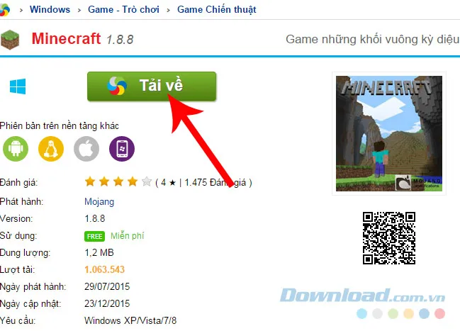 Giao diện click chọn nút Tải về để bắt đầu download Minecraft