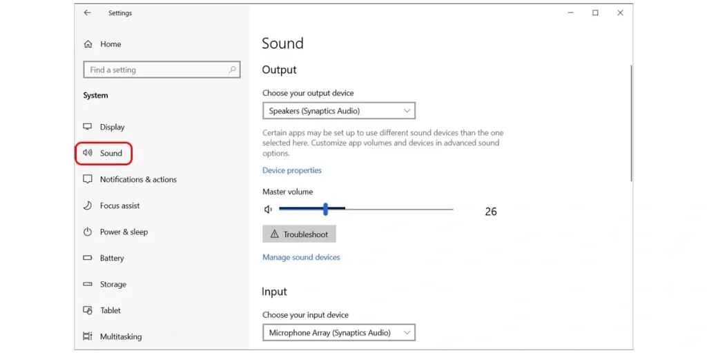 Nhấp vào Sound trong cài đặt hệ thống để mở giao diện cài đặt âm thanh