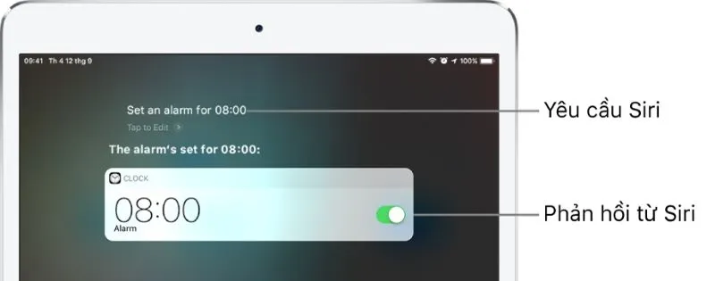 Ứng dụng Đồng hồ (Clock) được mở thông qua Siri để mở khóa iPad