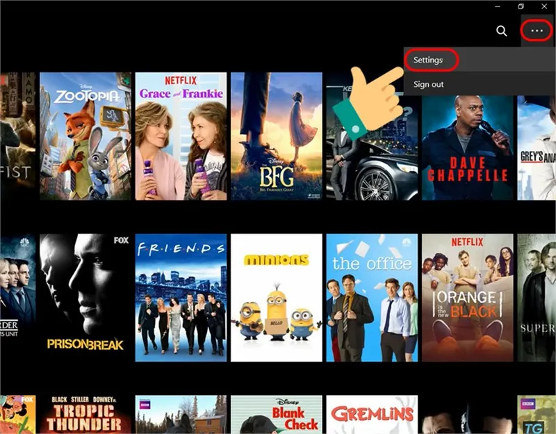 Mở cài đặt trên Netflix