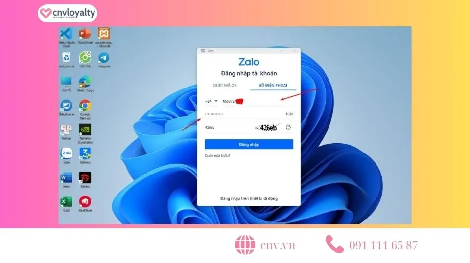 Nhập thông tin tài khoản Zalo cá nhân