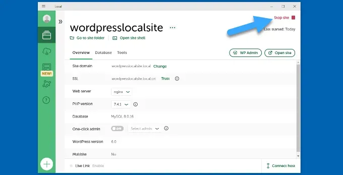 Nhấp vào nút dừng trang web