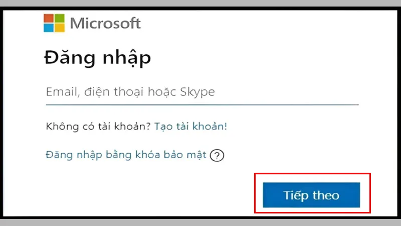 Giao diện đăng nhập tài khoản Microsoft Outlook qua trình duyệt web.