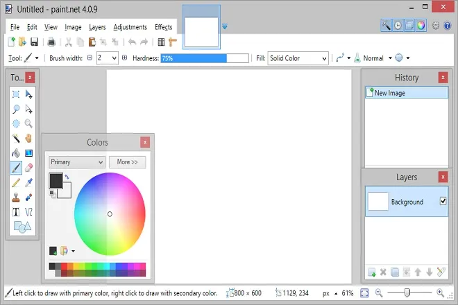 Giao diện công cụ Paint trong Windows dùng để chỉnh sửa kích thước và cắt ảnh chụp màn hình