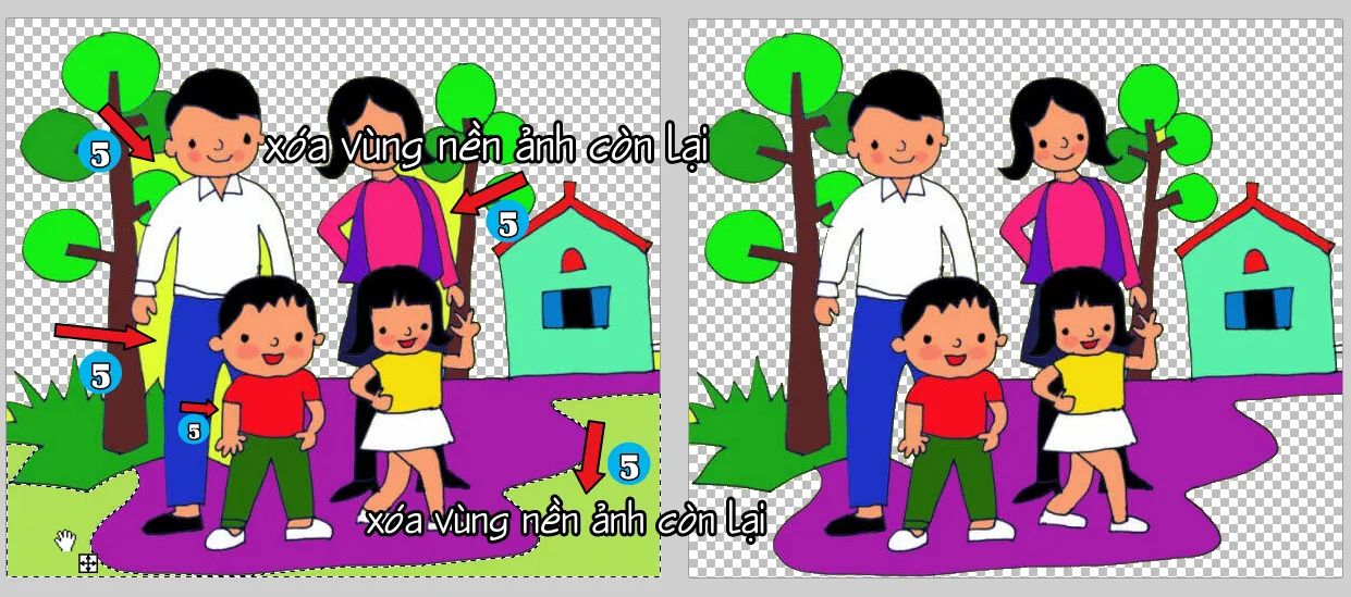 Ảnh phóng to cho thấy các vùng nền sót lại bên trong cần xóa tiếp