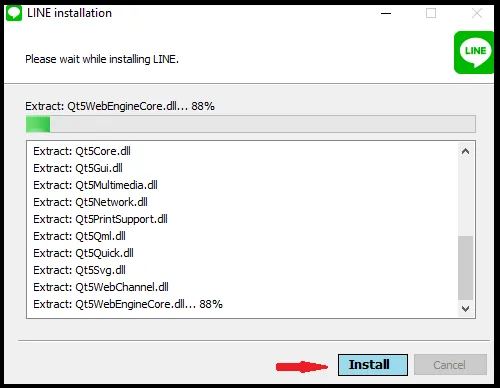 Chọn Install để tiến hành cách cài Line trên máy tính