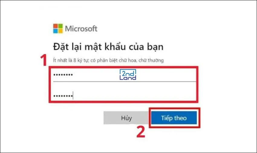 Hoàn tất việc đặt lại mật khẩu mới cho tài khoản Microsoft