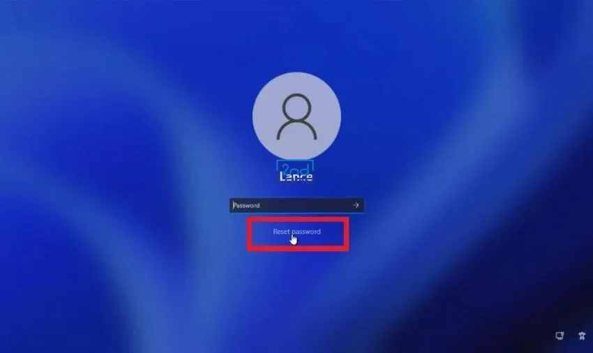 Nhấn Reset password trên màn hình đăng nhập Local Account