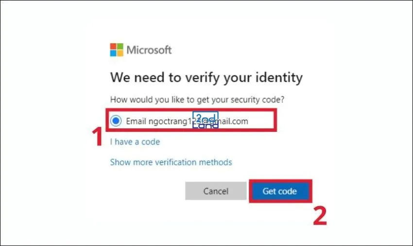 Nhập mã xác thực danh tính từ Microsoft