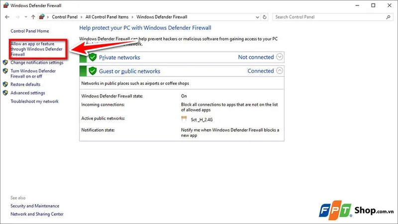 Minh họa cách chọn tùy chọn cho phép ứng dụng qua tường lửa