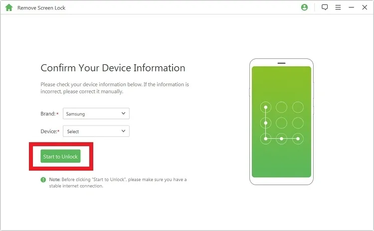 Kết nối và xác nhận thông tin thiết bị Android trên giao diện phần mềm chuyên dụng để khôi phục cài đặt gốc