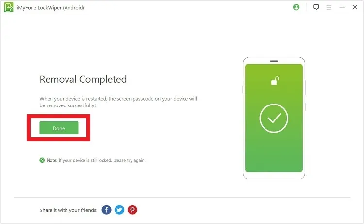 Thông báo hoàn tất việc khôi phục cài đặt gốc thành công sau khi áp dụng cách reset điện thoại Android bằng máy tính
