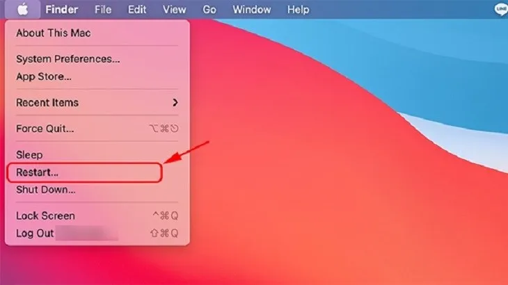 Khởi động lại Macbook từ Menu Apple để làm mới hệ thống và kết nối mạng