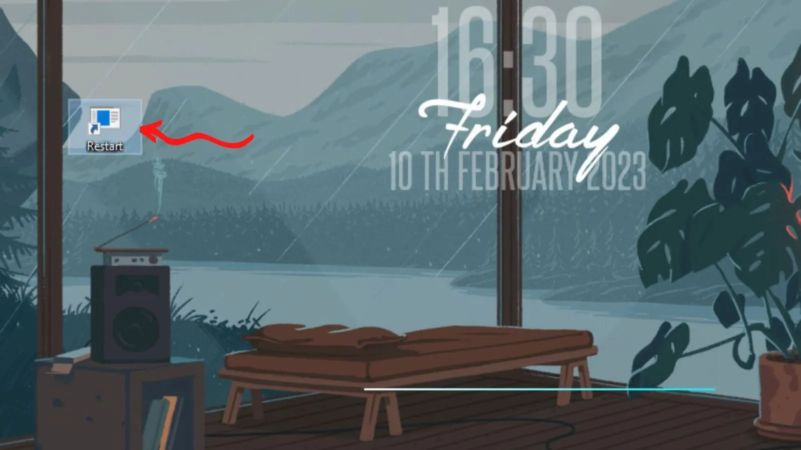 Biểu tượng shortcut "Khởi động lại" đã được tạo trên màn hình nền