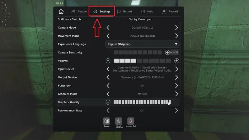 Điều chỉnh thiết lập game Roblox trong phần Setting