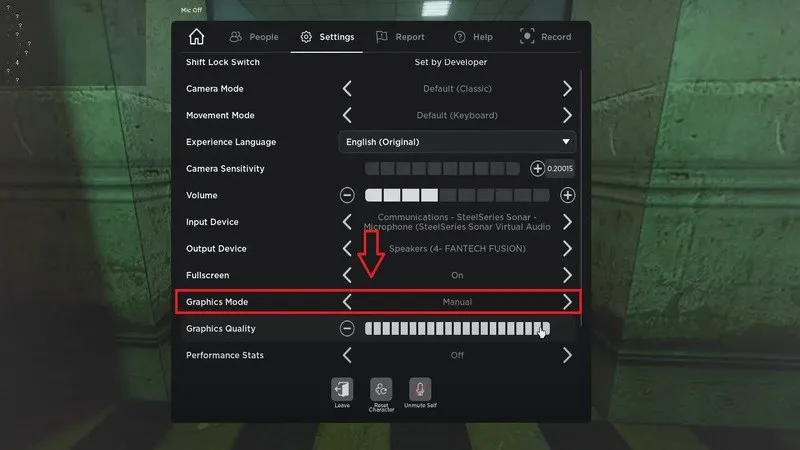 Chuyển Graphics Mode từ Automatic sang Manual trong Roblox