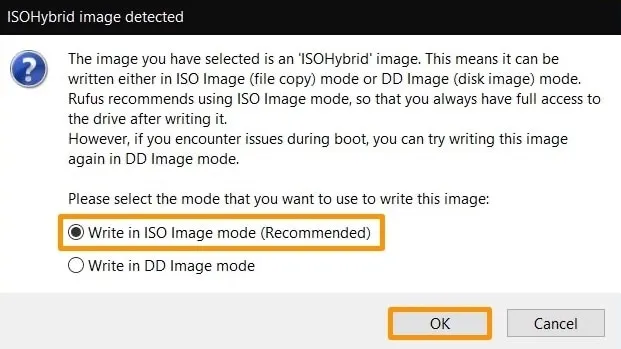 Chọn chế độ Write in ISO image mode khi cài đặt bootra1n