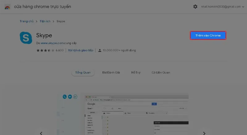 Thao tác thêm tiện ích Skype vào trình duyệt Chrome để đăng nhập nhanh chóng
