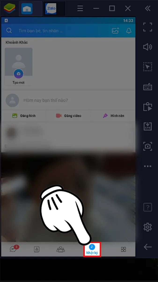 Sau khi đăng nhập vào Zalo > Chọn Nhật ký