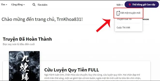 Giao diện Thêm tác phẩm mới trên Wattpad Desktop