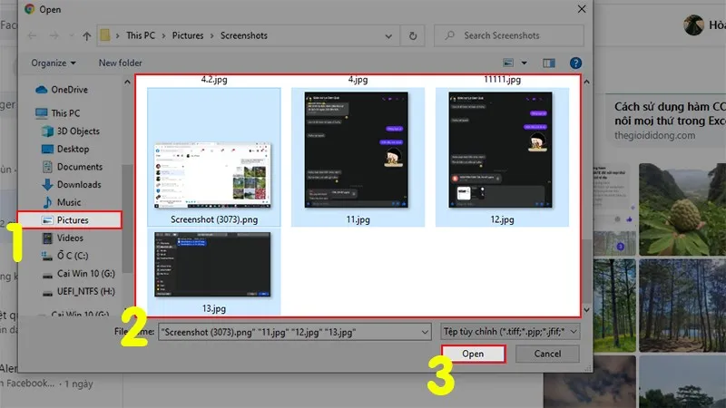 Thực hiện chọn và gửi nhiều ảnh bằng cách nhấn giữ phím Ctrl và click chuột trái
