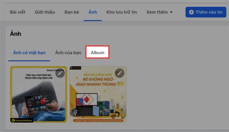 Chọn mục Album để xem danh sách album ảnh