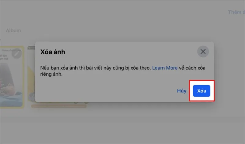 Cửa sổ xác nhận xóa ảnh trên máy tính