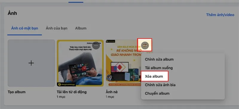 Nhấn vào biểu tượng 3 dấu chấm ở góc trên bên phải album