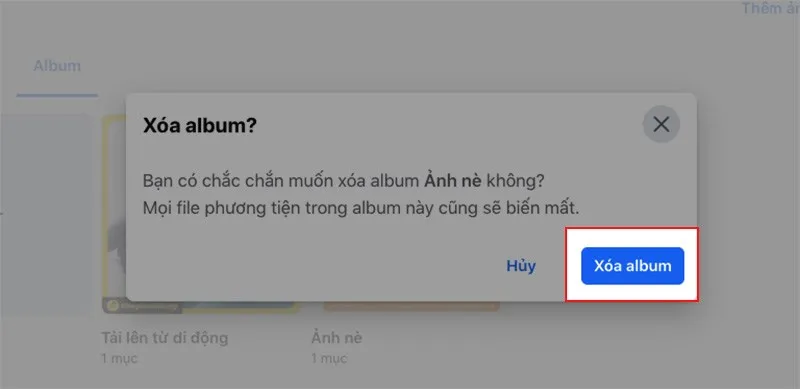Chọn Xóa album để loại bỏ toàn bộ hình ảnh