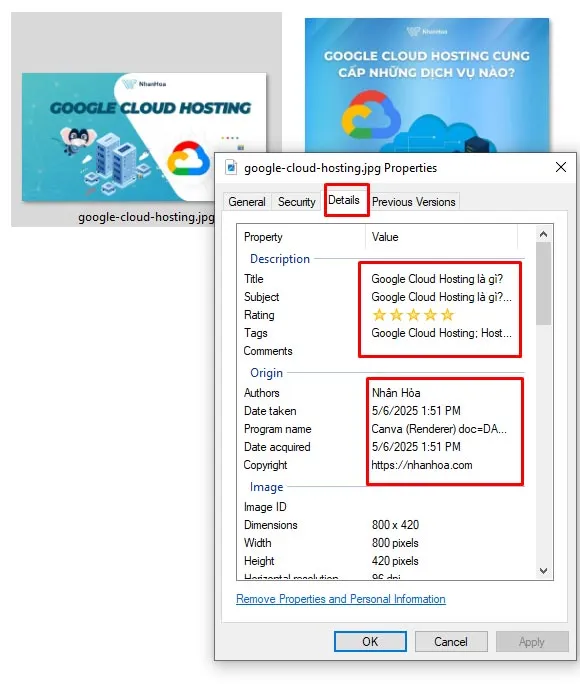 Thao tác điền thông tin chi tiết (Details) để Geotag và tối ưu siêu dữ liệu ảnh